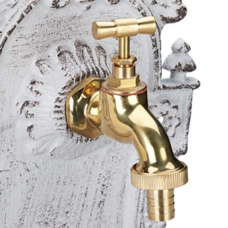 relaxdays Gartenbrunnen Wandbrunnen antik, Weiß, dekoratives Gartenwaschbecken aus Aluminiumguss mit 3/4 Zoll Wasseranschluss – Bild 6