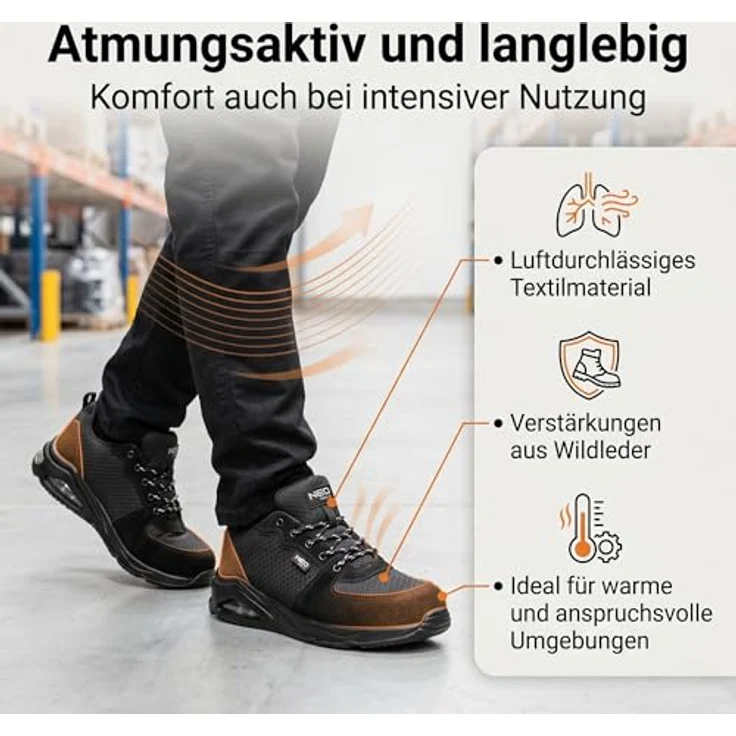 Neo Tools O1 SR Neo Air Professional Schuhe, Schwarz, Arbeitsschuhe mit rutschfester Polyurethan-Sohle, Größe 39 – Bild 4