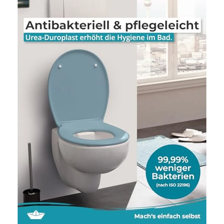 Calmwaters WC Sitz Premium Bermuda-Blau, Duroplast mit Absenkautomatik, antibakteriell, 250 kg Tragkraft, abnehmbar, Made in EU – Bild 7