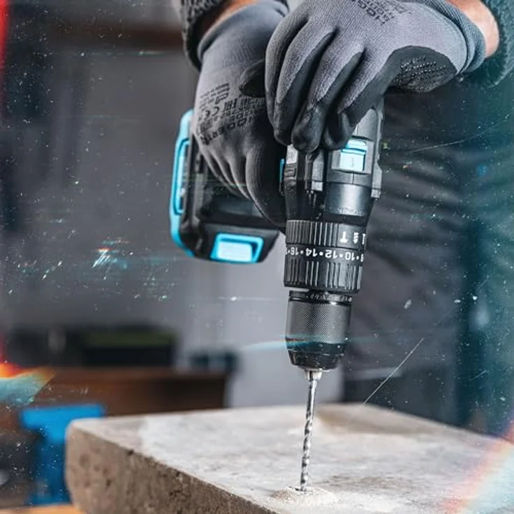 HÖGERT TECHNIK Akku-Bohrschrauber Set 18V, 50 Nm Drehmoment, 2,0 Ah Akku, 4A Ladegerät, Metallgetriebe, LED-Beleuchtung, Auto Lock Bohrfutter, für Holz und Metall – Bild 7