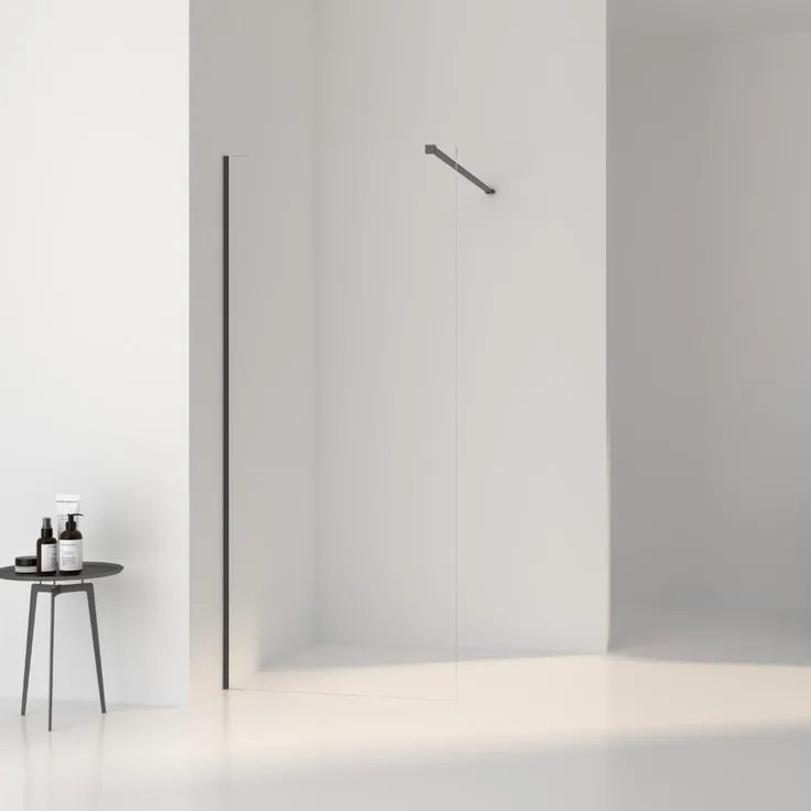 STANO Walk In Duschwand VENLO Gun Metal, 8 mm Sicherheitsglas, 80 cm, höhenverstellbar 200 cm