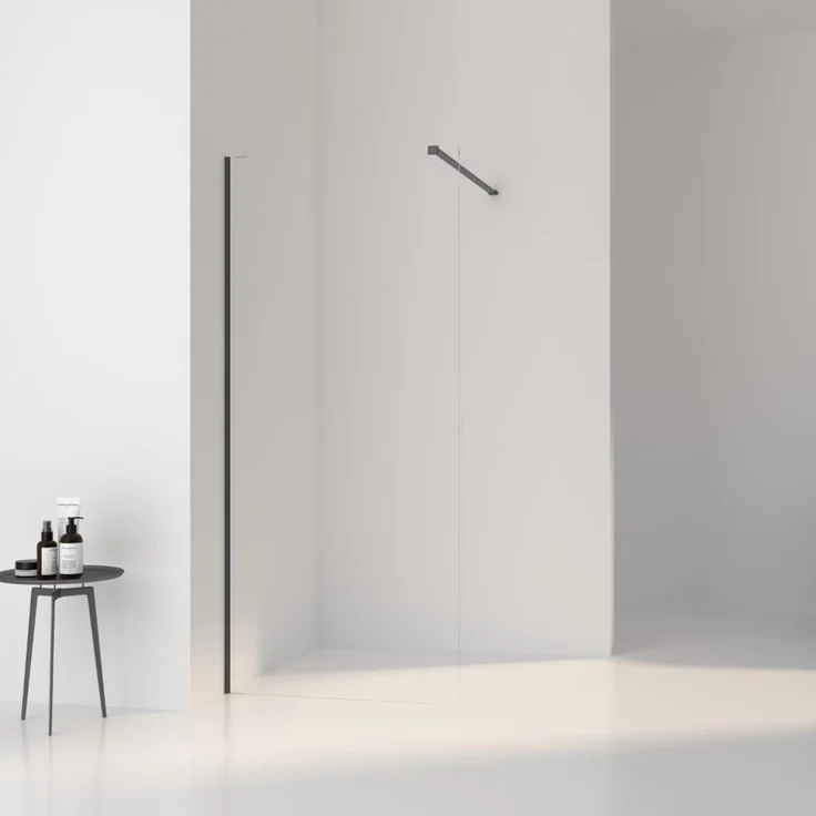 STANO Walk In Duschwand VENLO Gun Metal, 8 mm Sicherheitsglas, 80 cm, höhenverstellbar 200 cm
