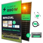 priwatt® Balkonkraftwerk Duo [890 Wp] ohne Halterung zur flexiblen Befestigung - Solaranlage Komplettset (2 bifaziale Solarmodule, TSUN Wechselrichter & Kabel-Zubehör)