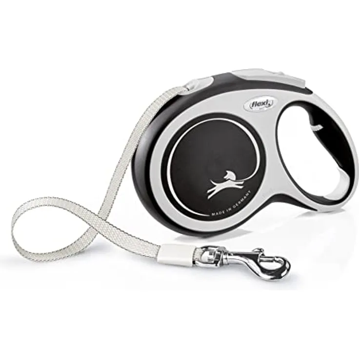 Flexi - Rollschnur New Comfort Band - 8 Meter Langes Kabel bis 50 kg - Schwarz - 1 Stück, Large