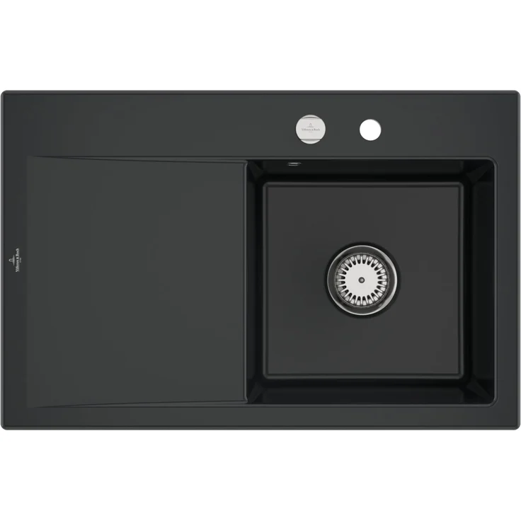 Villeroy & Boch Subway Style 45 Einbauspüle Pure Black, Keramik mit Excenterbetätigung, 780 × 510 mm, für Unterschrank ab 50 cm