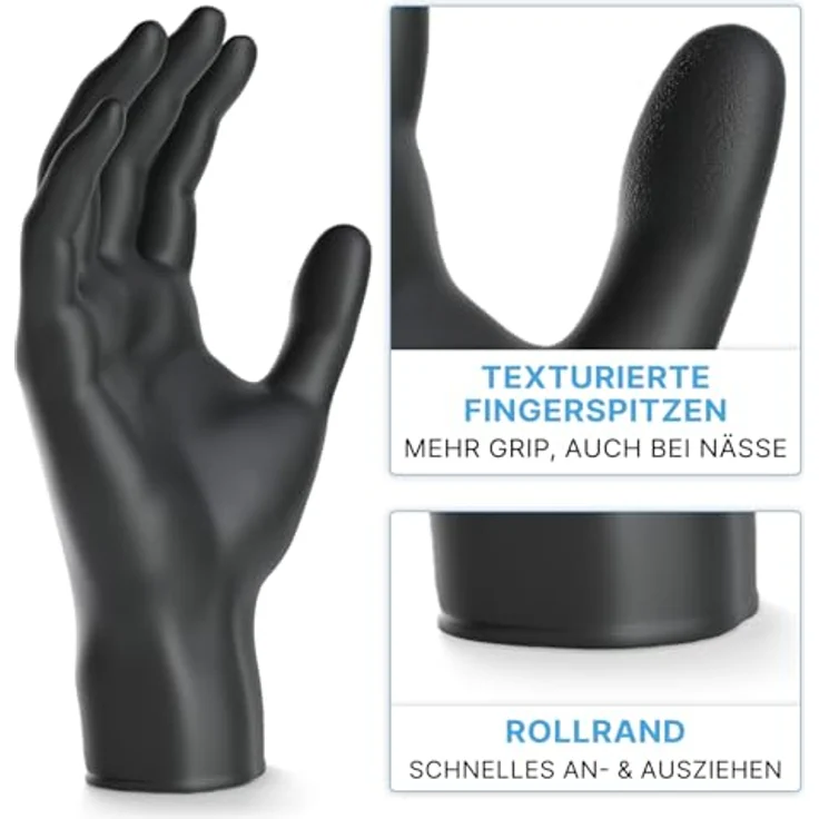 ARNOMED Nitrilhandschuhe Schwarz XTRA STARK, 1000 Stück, 50% dickere Einweghandschuhe, puderfrei, latexfrei, Größen S, M, L, XL – Bild 2