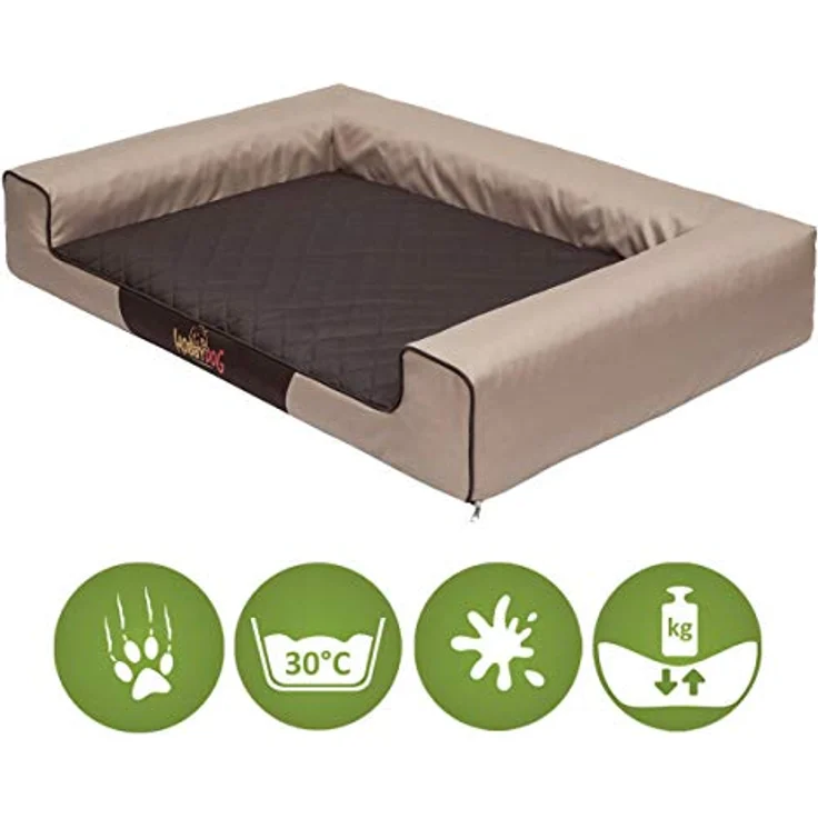 DOGGY Hobbydog XL VICBEB4 Eckig Hundebett, Victoria Katzenbett Schlafplatz, beige mit braun, Codura-Material, waschbar, EU-Produktion – Bild 2