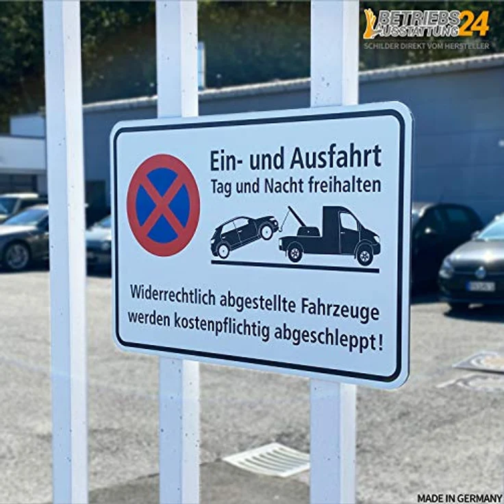Betriebsausstattung24® Hinweisschild "Ein- und Ausfahrt Tag und Nacht freihalten" - Aluminium Verbundplatte, wetterfest, 30 x 20 cm, weiß – Bild 2