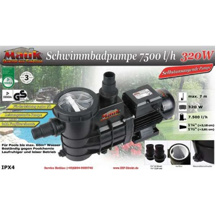 Mauk 1622 Schwimmbadpumpe, 7500 l/h 320 W – Bild 3