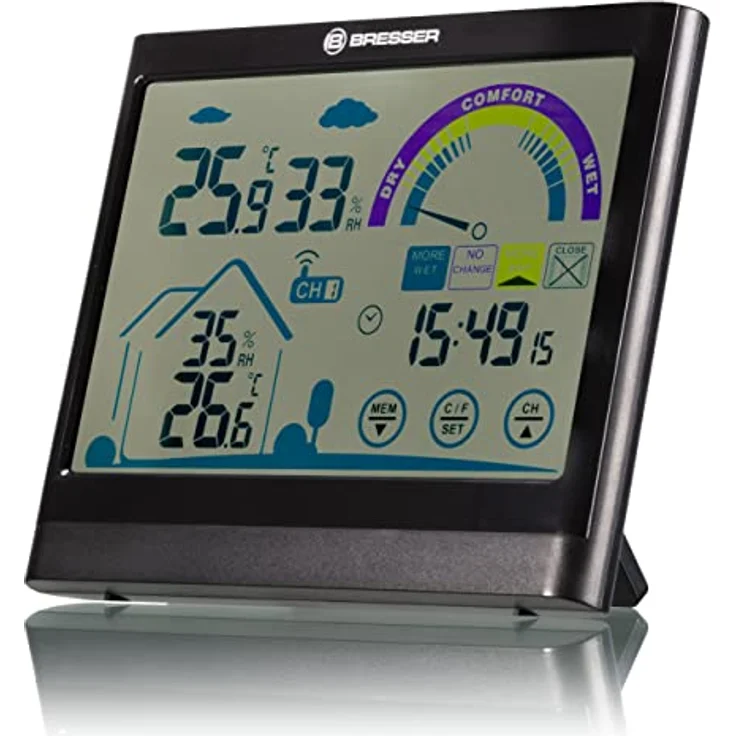 Bresser 7007402 Touchscreen Wetterstation Funk- Thermo-/Hygrometer mit Lüftungsempfehlung, Schwarz – Bild 2
