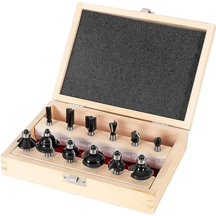 STIER Fräser Set 12-tlg, 8 mm Schaft, Fräser für Oberfräse, umfangreiches Holzfräser Set in hochwertiger Holzbox, für Kantenfräsen und Einhandfräsen, lange Standzeit – Bild 1