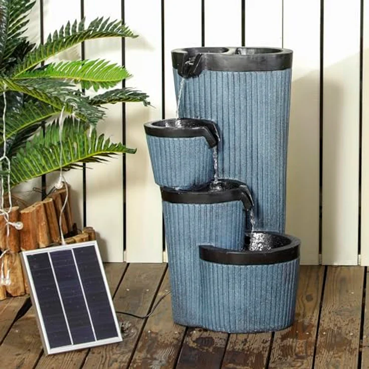 Outsunny Gartenbrunnen, Solar Springbrunnen mit LED-Beleuchtung, 4 stufiger Zierbrunnen mit Blumenkasten, Kunstharz, 33 x 30 x 57,5 cm – Bild 2