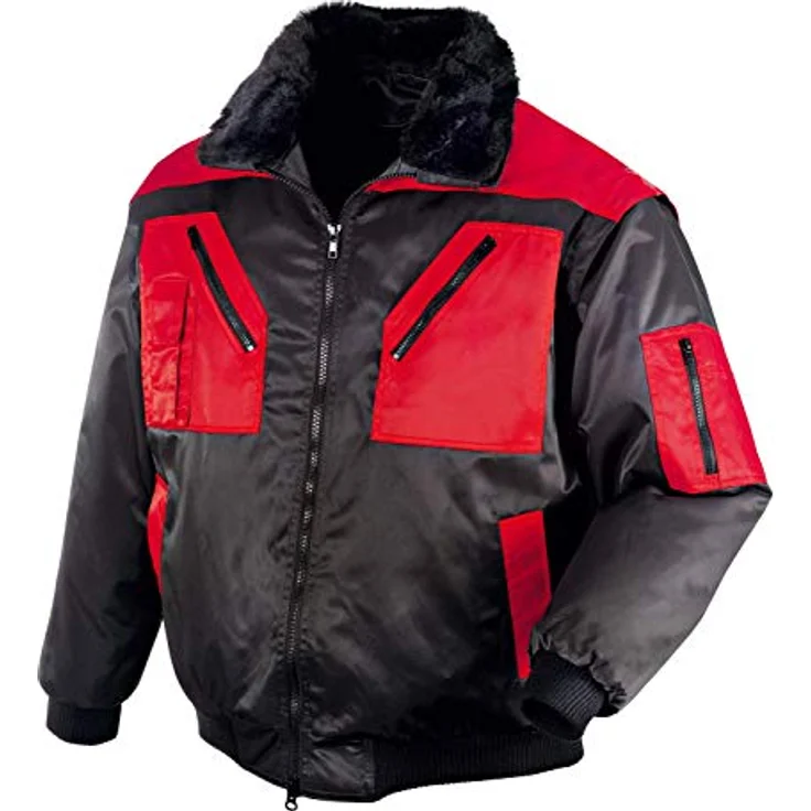 texxor Herren Pilotenjacke Oslo, 4-in-1 Arbeitsjacke mit abnehmbaren Ärmeln und Faserpelz-Innenweste, schwarz-rot, Größe L EU – Bild 1