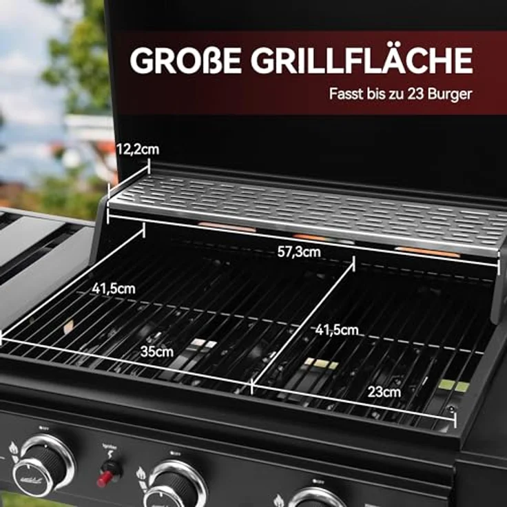Royal Gourmet 3 Brenner Gasgrill Grillwagen, Standgrill mit Edelstahl Brenner 9 kW, Schwarz – Bild 4