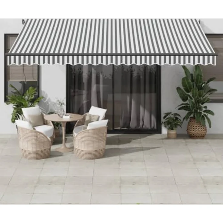 vidaXL Markise Manuell mit LEDs Anthrazit & Weiß 450x350 cm, UV-beständig, Aluminiumrahmen, LED-Beleuchtung – Bild 2