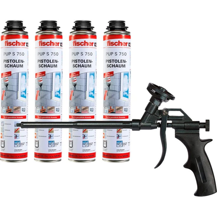 Fischer Kartuschenpistole fischer Metall-Schaumpistole PUPM 4 BLACK, inkl. 4x Pistolenschaum PUP S 750 B2 – Bild 1