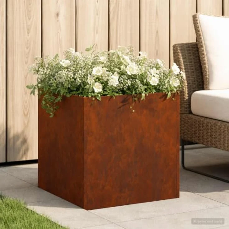 vidaXL Hochbeet Garten-Pflanzgefäß aus wetterfestem Stahl in Rostoptik, 45 x 45 x 45 cm, stabil und einfach aufzubauen – Bild 2