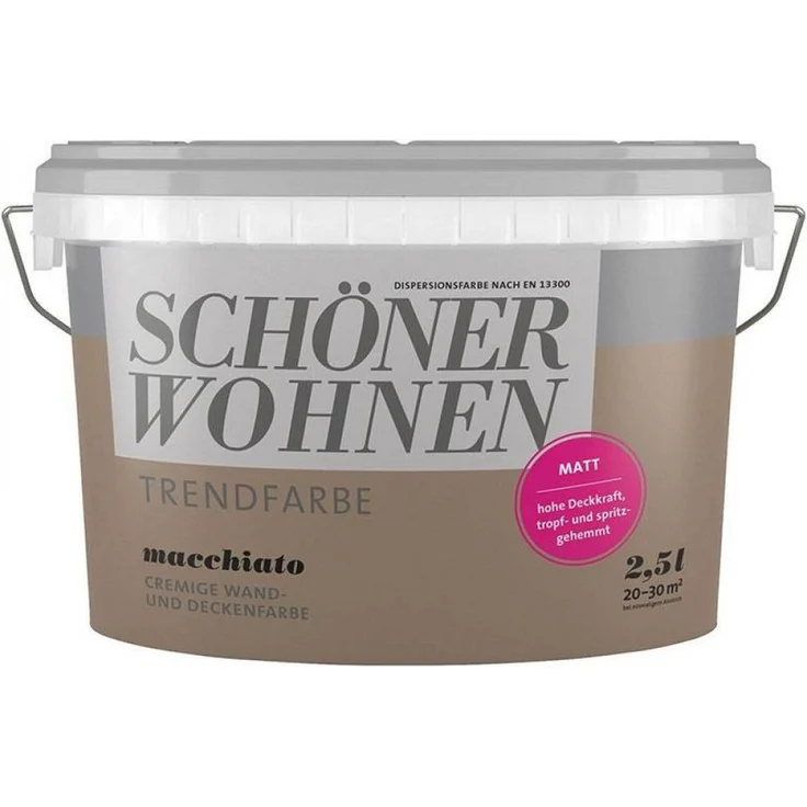 SCHÖNER WOHNEN FARBE SW Trend Wandfarbe matt, 2,5L, hochdeckend, scheuerbeständig, allergikergeeignet, Farbe macchiato