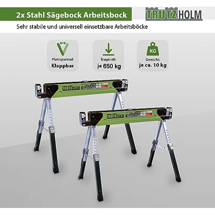 TRUTZHOLM Sägebock, höhenverstellbar bis 1300 kg Traglast, klappbar, Set mit 2 Arbeitsböcken, max. 650 kg je Bock, stabil aus Stahl – Bild 2
