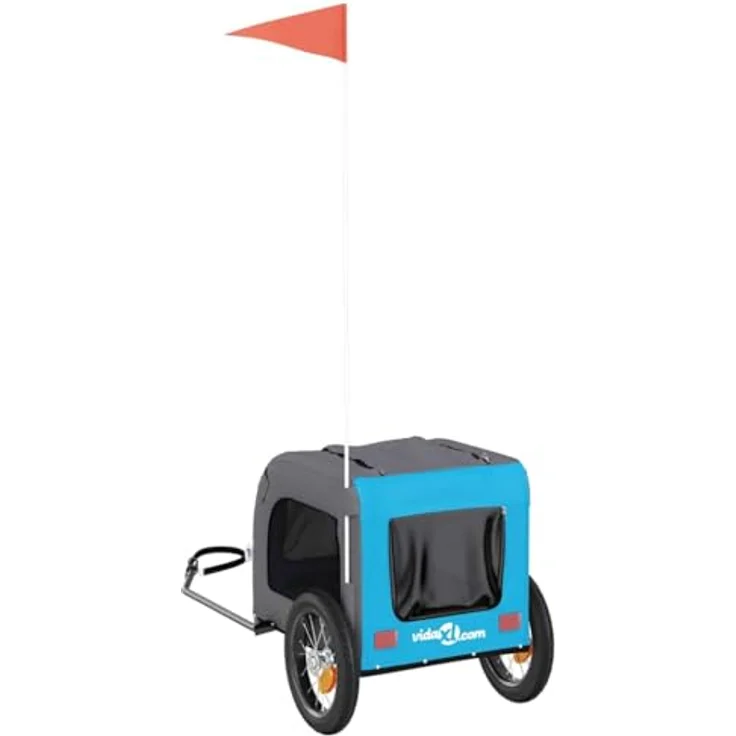 vidaXL Hunde-Transportbox Fahrradanhänger für kleine Hunde und Katzen, Blau und Grau, Oxford-Gewebe und Eisen, 124 x 53 x 53 cm, max. 30 kg Belastbarkeit – Bild 9