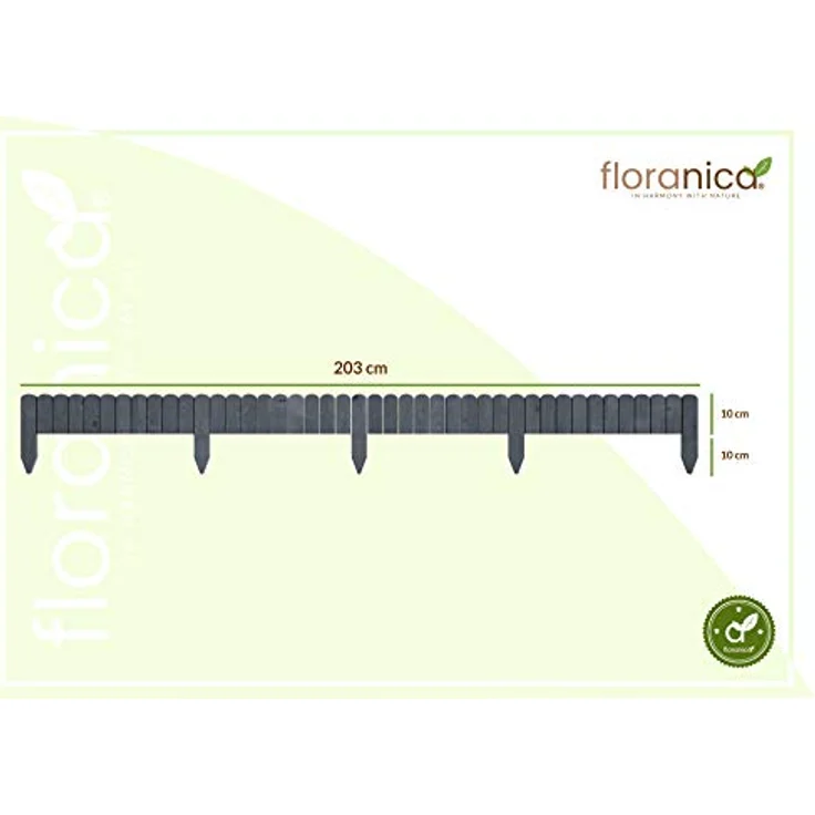 Floranica Rollborder Flexibler Holzzaun 203cm Höhe: 10cm Anthrazit Imprägniert Kiefernholz Beeteinfassung Rasenkante Palisade Umzäunung für Obstgärten Beete Wege – Bild 4
