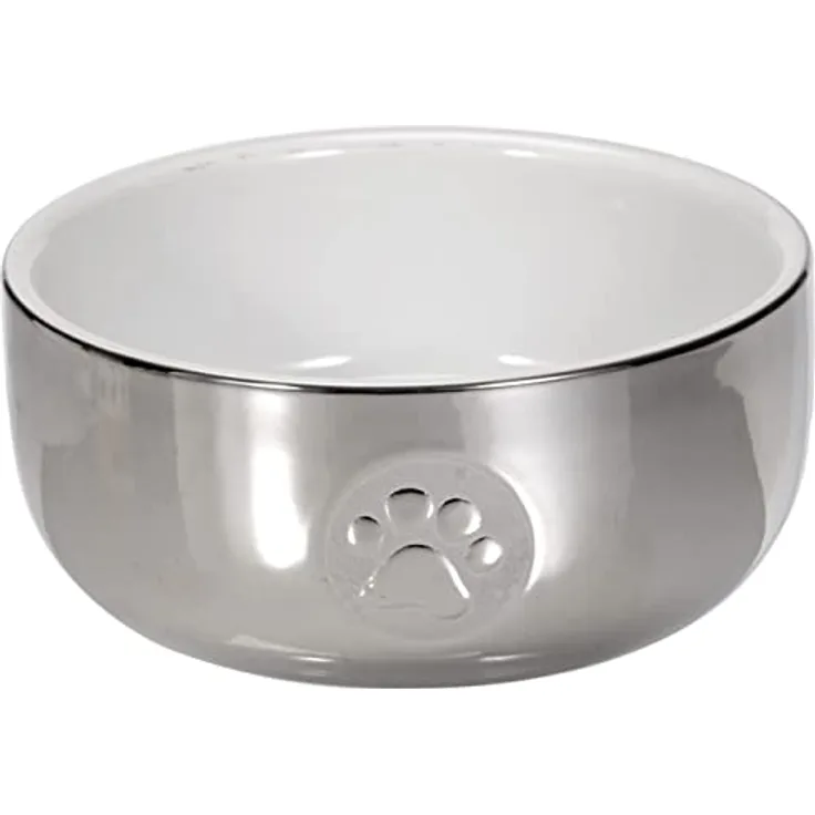 TRIXIE Futternapf Keramiknapf Katze silber/weiß, stilvoll und robust