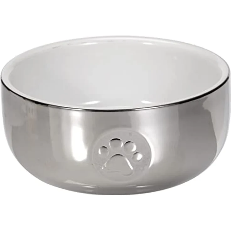 TRIXIE Futternapf Keramiknapf Katze silber/weiß, stilvoll und robust – Bild 1