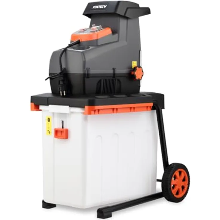 FUXTEC Elektro Gartenhäcksler FX-EGH2800B, Walzenhäcksler mit 2800W Leistung, zerkleinert Äste bis 44mm, leise 94 dB(A) mit 60L Auffangbox und Überlastschutzsystem