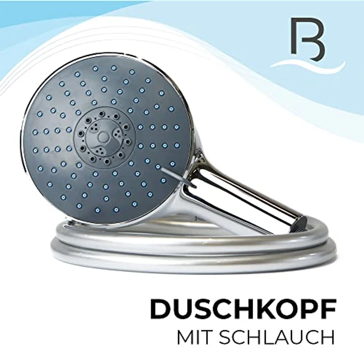 Bath4U Duschkopf 150mm, 3/4 Zoll Anschluss mit 7 Strahlarten und 1,5m Schlauch inkl. Wasserspar-Aufsätzen – Bild 2