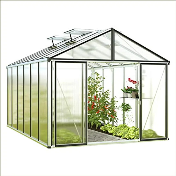 GFP Gewächshaus Asteria 24 Premium 311x460 cm mit integriertem Fundament 16 mm Doppelstegplatten, Farbe Aluminium Natur - Made in Austria