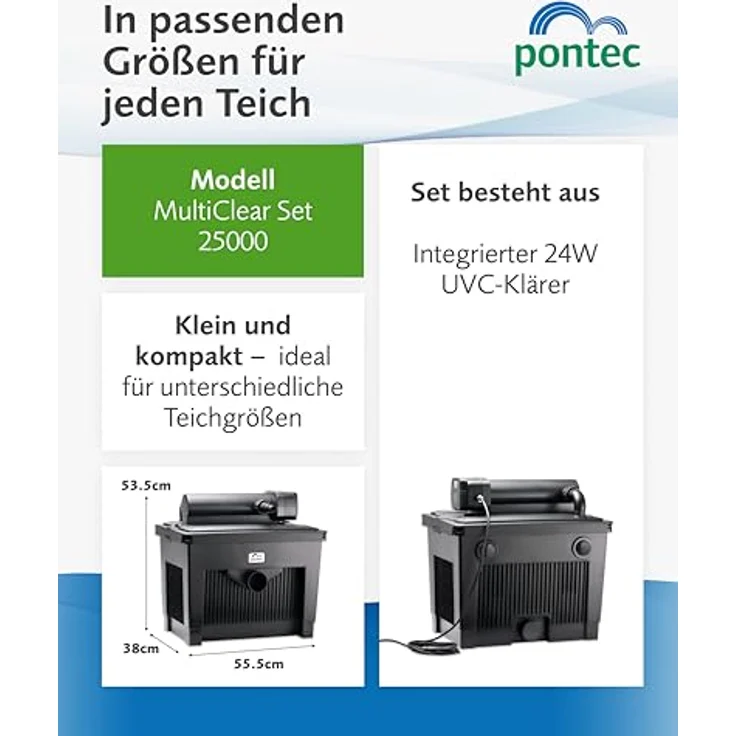 Pontec MultiClear Set 25000, Durchlauffilter-Set mit UVC-Vorklärgerät (24 W) für Teiche bis 25.000 l, schwarz, inklusive Anzeigen für Verschmutzungsgrad und Wassertemperatur – Bild 5