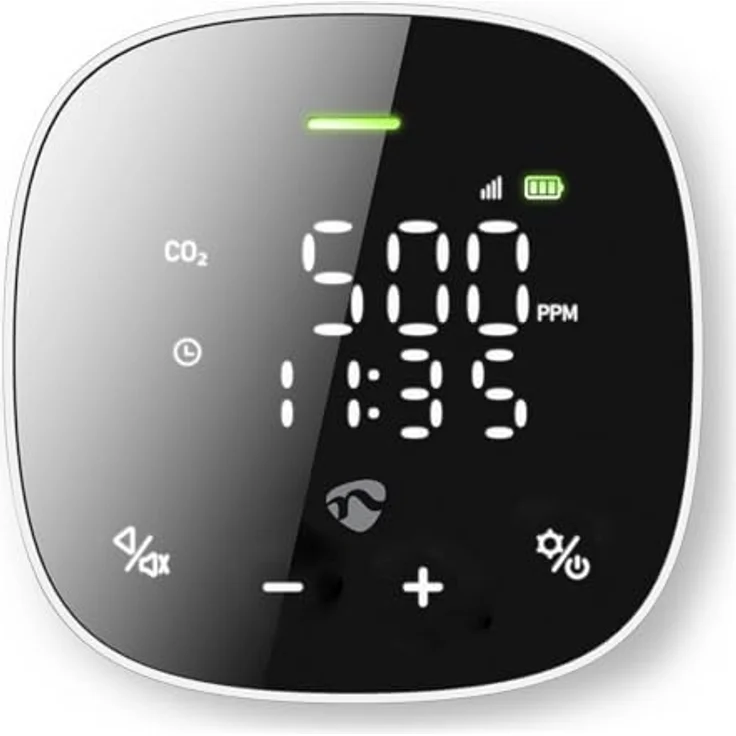Nedis SmartLife Luftqualitätsmonitor, Wi-Fi mit Display, CO2, Luftfeuchtigkeit, Thermometer + Hygrometer, Weiss/Schwarz – Bild 1