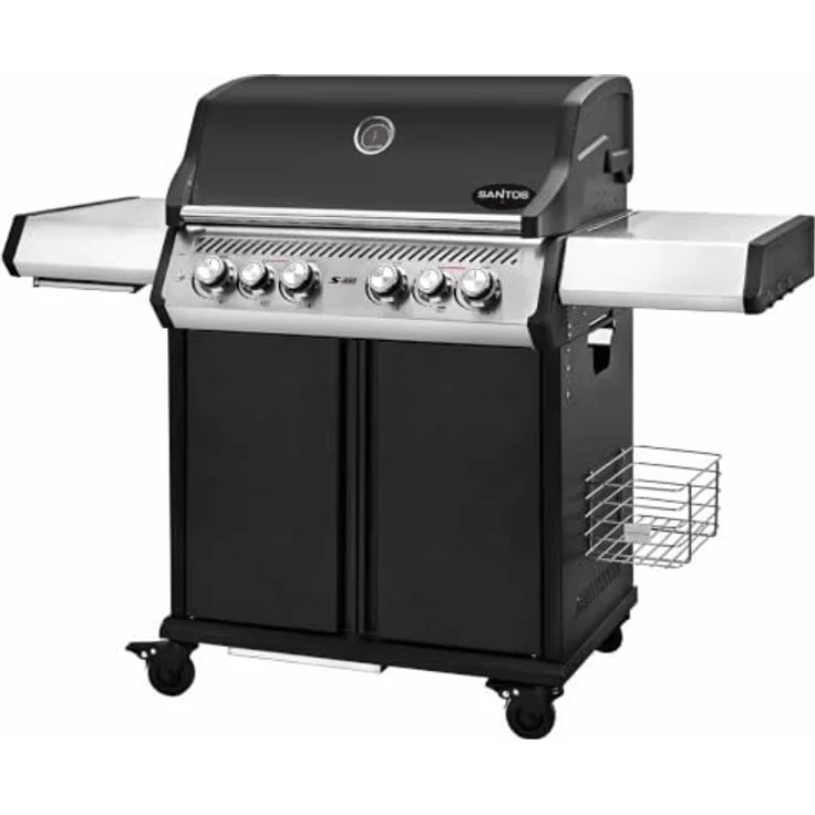 SANTOS Gasgrill S-418 Pro Schwarz, Premium Gasgrill mit 4 Brennern, 800°C Infrarot-Seitenbrenner, Edelstahl Grillrost & Warmhalterost – Bild 3