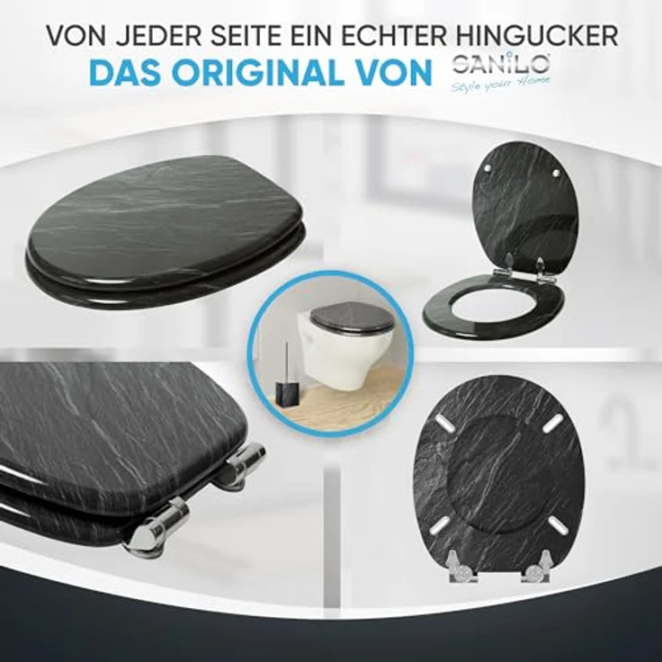 Sanilo WC Sitz mit Absenkautomatik, Granit, stabiler Holz-Toilettendeckel mit antibakterieller Oberfläche – Bild 6