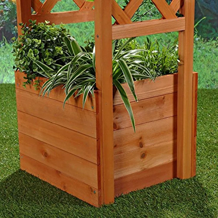 Melko Rankhilfe 2er Set, Holz Blumenbogen Hellbraun mit geschwungenem Dach und Pflanzkästen für verschiedene Blumen- und Pflanzenarten – Bild 4