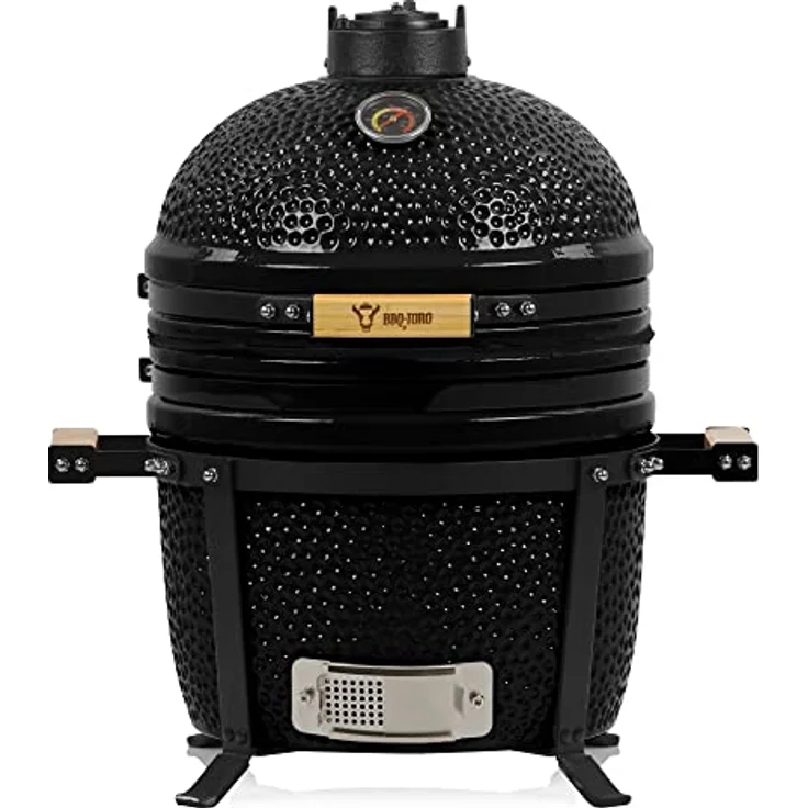 BBQ-Toro Kamado Grill | Holzkohlegrill Shiro Ø 39 cm mit Thermometer, Holzgriffe | Schwarz | Mini Holzkohlegrill, Ceramic Grill, Keramikgrill, Grill Ei, Grill Rund Holzkohle, Kamado BBQ – Bild 1