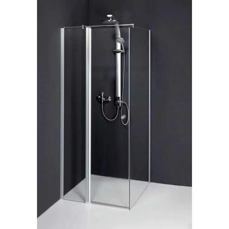 Dusbad Eckdusche Duschabtrennung Dusbad Vital 5 Pendeltür an FT mit Seitenwand, 100x100 cm, ESG-Glas, silbermatt