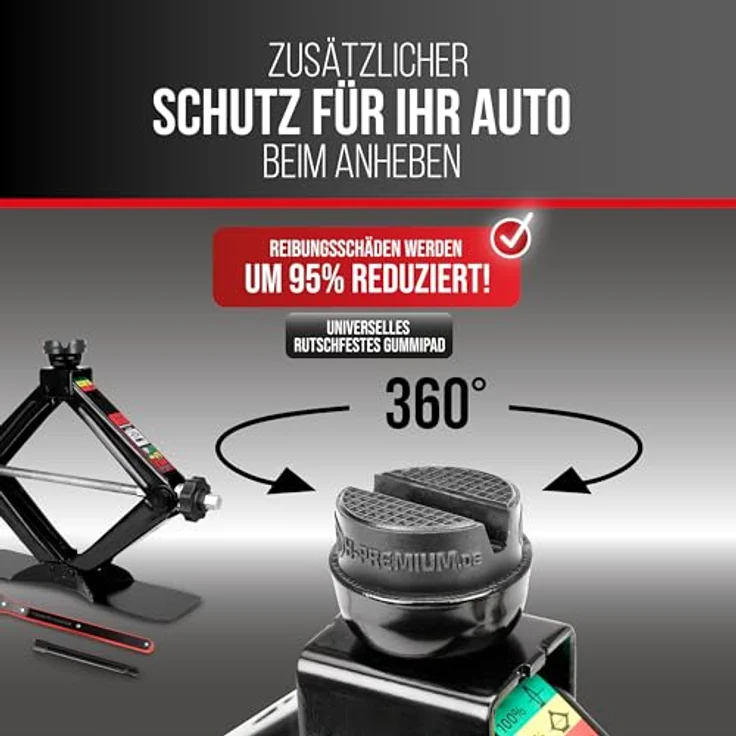 HEYNER® Premium Scherenwagenheber MultiLift L Black, 2 t Tragkraft, extra großer Standfuß, praktischer Drehknopf, inkl. Tasche, 17er Nuss & austauschbares Gummipad 360° – Bild 7