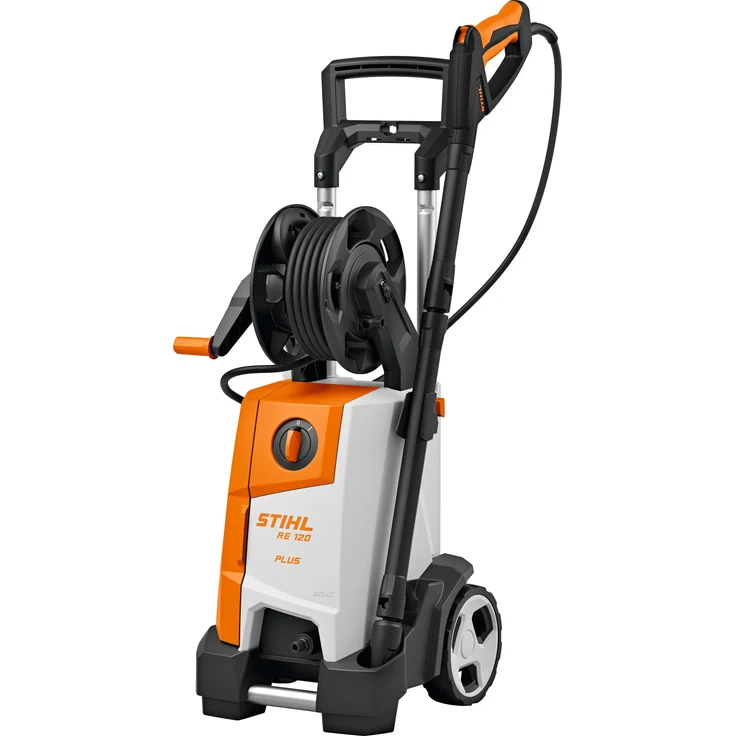 STIHL Hochdruckreiniger "RE 120 Plus", 160 bar, Kaltwasser, 9 m Hochdruckschlauch, Flachstrahldüse und Rotordüse, Aluminium-Hochdruckpumpe