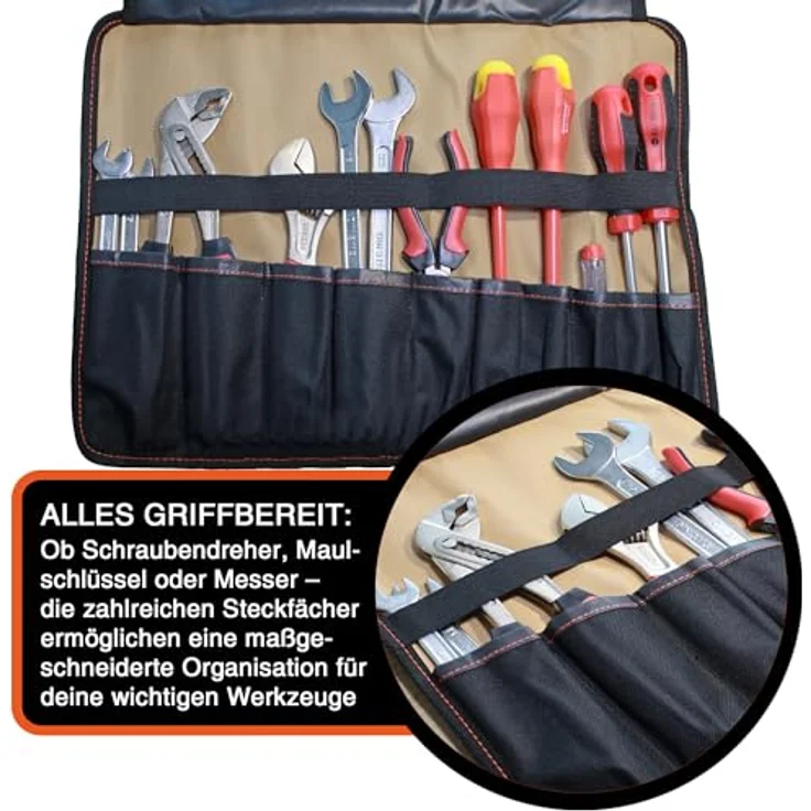 YPC VarioRoll L, Werkzeugtasche rollbar 45x32cm, 10 Steckfächer, 4 Halteschlaufen, wasserfestes Oxford 600D Polyester – Bild 4