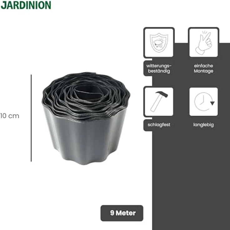 Jardinion Rasenkante, 9m Beeteinfassung aus schlagfestem PET, witterungs- und UV-beständig, Wurzelsperre für Gartenbeet und Rasen – Bild 2