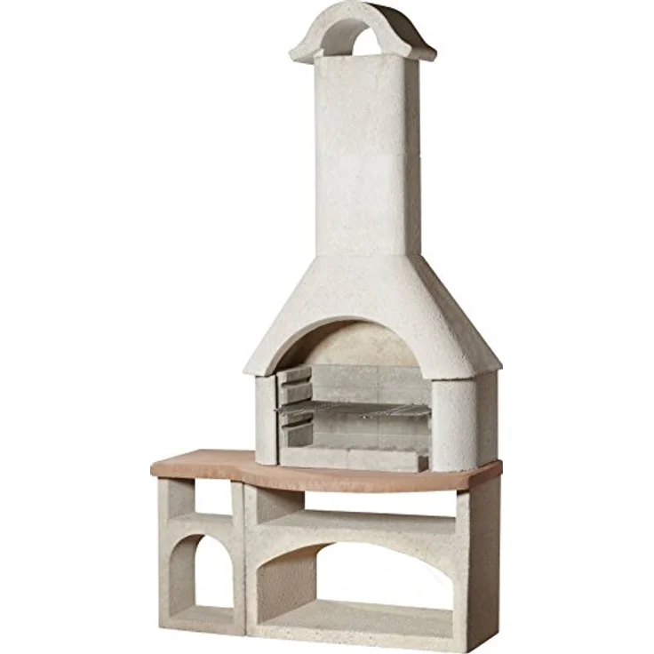 Buschbeck 90076.000 Bozen Holzkohlegrillkamin, weiß-terra, 206 x 110 x 65 cm, Grillfläche 53 x 34 cm – Bild 2
