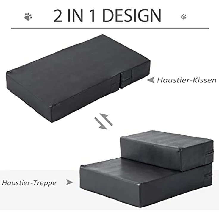 PawHut Tiertreppe Tierunterlage Klappbar Hundetreppe Treppe Unterlage für Katzen und Hunde Schwarz L42 x B39 x H20 cm – Bild 3