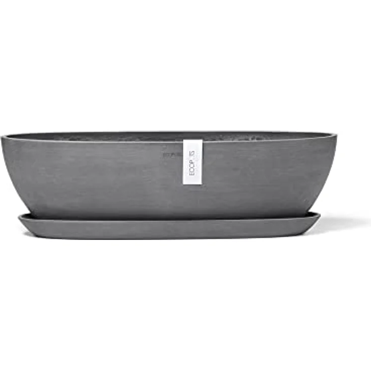 Ecopots Sofia Blumentopf-Untersetzer Lang, 49,4 x 13,6 x 3 cm, Kunststoff, Grau, elegantes Design zur Auffangen von überschüssigem Wasser – Bild 2