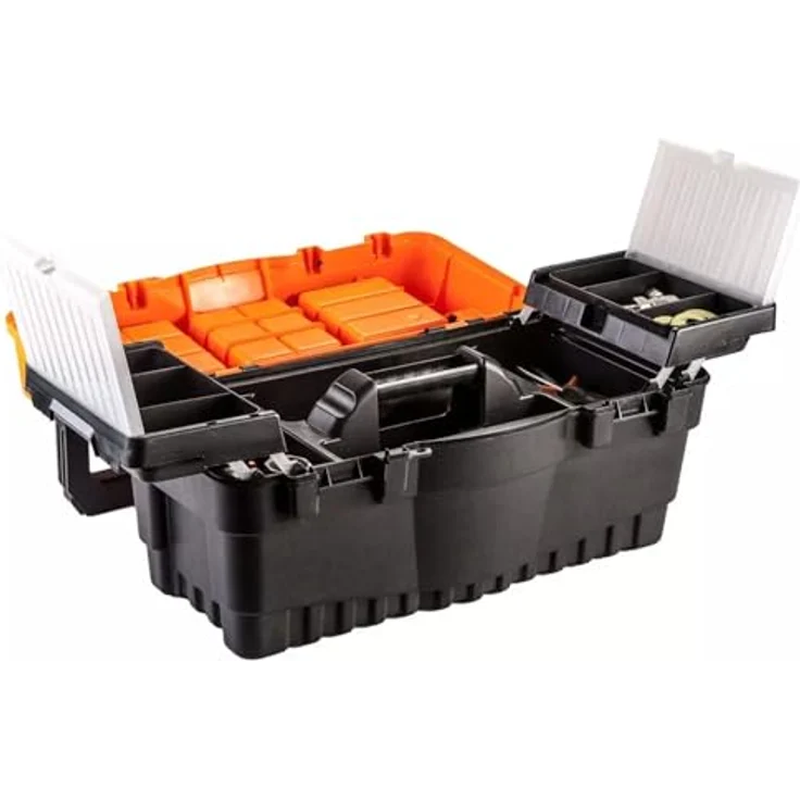 NEO TOOLS Profi Werkzeugkasten 21", 54.7 x 27.1 x 27.8 cm, verschließbare Fächer, Aluminiumverschlüsse, ergonomischer Aluminiumgriff, abnehmbare Trage, Polycarbonat-Organizer – Bild 5