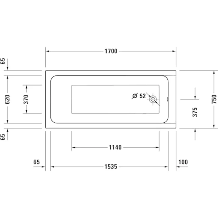Duravit D-Code Badewanne, 1750x750mm, Einbauversion, 253 Liter, 1 Rückenschräge, weiß hochglanz – Bild 2