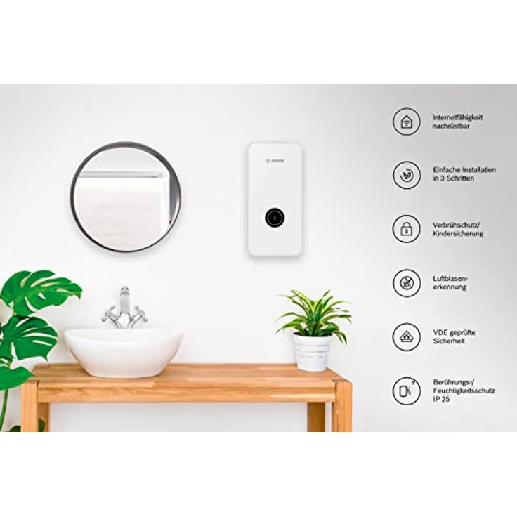 Bosch Thermotechnik Tronic 4000 15/18/21 kW, elektronischer Durchlauferhitzer mit stufenloser Temperaturwahl, druckfest, 400 V, moderne Glas-Optik, weiß – Bild 2