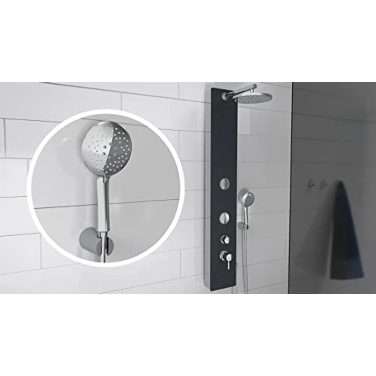 SCHÜTTE 60033 Duschpaneel Glas Ibiza, mit Massagedüsen, Wellness Regendusche, farbiges Sicherheitsglas, Duschsystem, 22 cm Duschkopf, Duschset inkl. Handbrause, Anthrazit – Bild 4