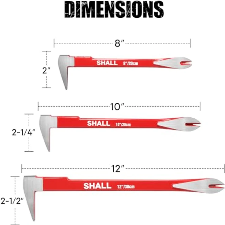 SHALL 3-teiliges Nagelzieher-Werkzeugset, 12 Zoll, 10 Zoll, 8 Zoll – Robust, aus hochkohlenstoffhaltigem Stahl, ideal für Holzbearbeitung und Renovierungen – Bild 2