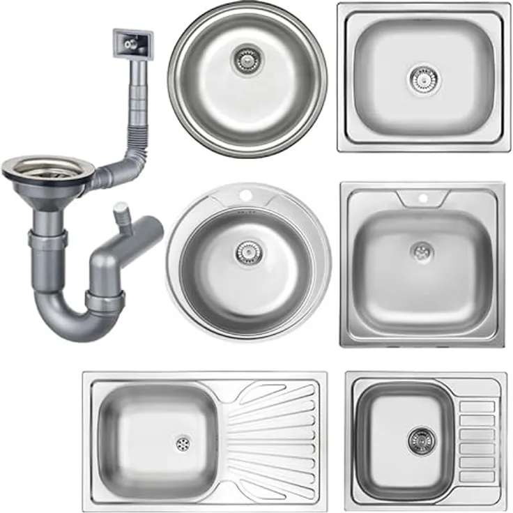Faizee Möbel Edelstahl Einbauspüle 1 Becken Spüle mit kurzer Abtropffläche 58x50 cm